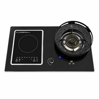 Kompor Hibrida Gas Listrik Terintegrasi dengan Panel Kaca Temper Hitam, Pembakar Daya Tinggi 5.2KW, Kompor Dapur