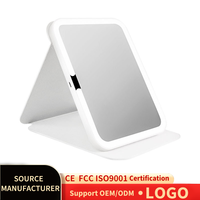 Miroir de Maquillage Portable Pliant à LED avec Grossissement Personnalisable, Simple Face, pour Bureau, Dortoir et Voyage