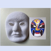 Masque d'opéra de Pékin en plastique à peindre soi-même, blanc, floqué, pour enfants, avec cordon offert, motif coloré