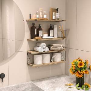 رفوف ذات جودة عالية للمطبخ 3+1 رفوف خشبية للمطبخ معلقة بجدار وإطار حديدي - Product Image 4