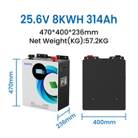 Système de stockage solaire 5kWh 8kWh, onduleur domestique 51.2V, batteries lithium-ion 25.6V 200Ah 314Ah, batterie murale Lifepo4