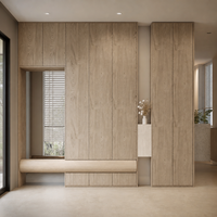Meuble à chaussures de luxe sur mesure pour entrée, armoire de hall moderne en chêne organique avec banc intégré pour villa et maison personnalisée
