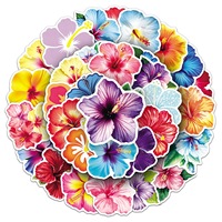 50 autocollants tropicaux Hibiscus, fleurs de Hibiscus, plantes de dessin animé, fleurs, graffiti, papeterie pour carnet, autocollants imperméables