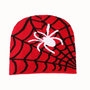 Winter Warm Acrylic Fashion Graphic Design Knitted Without Cuff Halloween Jacquard Y2K Beanie Spider Web
