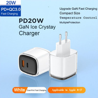 Adaptateur mural 20W GaN Ice Crystal à double port PD 3.0, charge rapide, 2 ports USB-C type C, design portable