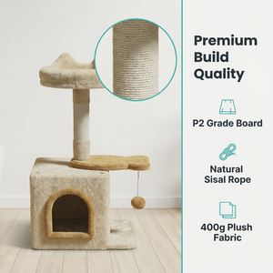 Arbre à chat extra large et écologique à 5 niveaux avec griffoir en sisal, maisonnette, perchoir pour chats de grande taille, en bois et tissu pelucheux - Product Image 2