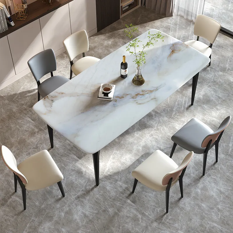 Örnek tasarım mermer masa yemek odası masa yemek odası mobilyası yemek masası sandalye seti lüks karbon çelik taban