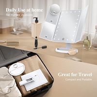 Miroir de maquillage de bureau pliable CF à commande tactile, double alimentation, grossissement 2X/3X/10X, miroir de vanité pliable avec éclairage