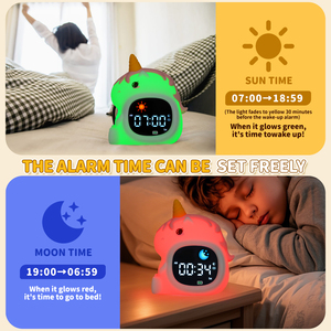 Réveil lumineux créatif en forme de <span class=keywords><strong>licorne</strong></span> intelligente, rechargeable, mignon, en silicone, lampe de nuit pour enfants, entraîneur de sommeil, horloge numérique - Product Image 3