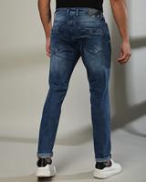 Jeans Skinny Fit en coton spandex extensible de haute qualité pour hommes pantalon en jean bleu foncé avec bouton de marque personnalisé pour hommes