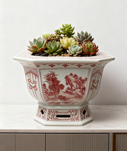 Jingdezhen Style Antique Pot de fleur en céramique chinoise jardinière en céramique rouge Pothos araignée Pot de plante décor à la maison - Product Image 4