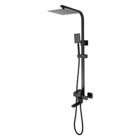 Ensemble de douche mural carré noir mat en acier inoxydable 304, mitigeur de douche 3 fonctions, kit avec douchette à main et barre coulissante