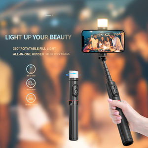 Mini trípode extendido para teléfono Selfie Stick inalámbrico con diseño oculto de belleza giratorio Luz de relleno giratoria - Product Image 5