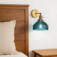 Applique murale LED moderne en fer, style campagnard américain, E27, verre bleu, pour hôtel, chambre, couloir, salon
