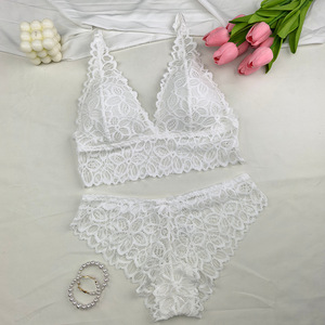 Wholesale Sexy Deep V Lace Bralette and Panties <strong>Set</strong> Non-Wired Scalloped Edge Lingerie Multi-Color Women <strong>Underwear</strong> - Product Image 3