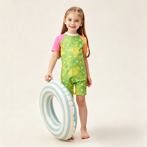 <span class=keywords><strong>Maillot</strong></span> de bain une pièce pour filles, UPF 50+, manches courtes, protection solaire, séchage rapide, tie-dye, color block, raglan, plage - Product Image 1