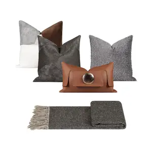 American Promotion Light Luxury Style Gray Brown Home Sofa Pillow Set Square Pillow Bed Cushion Pillowcase