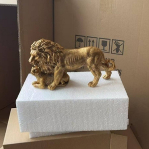 Sculture Decorative per la Casa, Statua Moderna di <span class=keywords><strong>Leone</strong></span> Dorato in Resina, Figurina di <span class=keywords><strong>Leone</strong></span> Padre e Figlio per Mobile TV, Ufficio, Soggiorno - Product Image 5