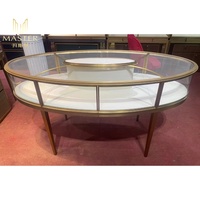 Comptoir de bijouterie MASTER, design incurvé, vitrine élégante et luxueuse en verre, présentoir doré, table de présentation pour bijouterie