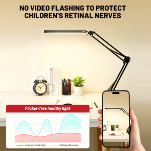 Lámpara de escritorio de Metal plegado LED Clip en abrazadera de luz Brazo largo Atenuación Brillo Lámpara de mesa de <span class=keywords><strong>lectura</strong></span> para sala de estar - Product Image 5