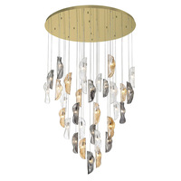 Handgefertigter Glas-Blatt-Kronleuchter in Silber, Bernstein und Klaren Tönen, Mittelgroß, LED, Höhenverstellbar, Hängelampe für Zuhause und Büro