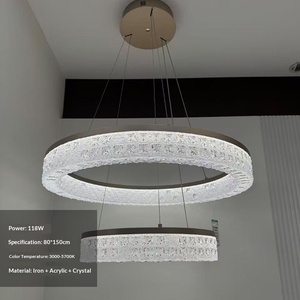 Lustre LED rond en fer et cristal de la série NVC Moon Ring, style moderne et luxueux, pour salon et entrée, lampe haut de gamme - Product Image 5