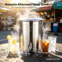 Seau isotherme en acier inoxydable, distributeur de boissons chaudes et froides avec robinet, 10L-100L, idéal pour les stands de rue et les marchés
