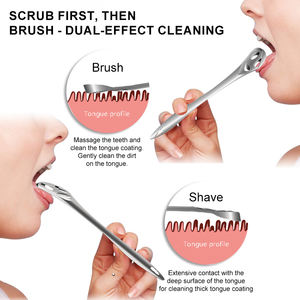 Soins bucco-dentaires Nettoyant langue en acier inoxydable Hygiène bucco-dentaire Réduction de la mauvaise haleine Brosse de revêtement de langue double face - Product Image 5