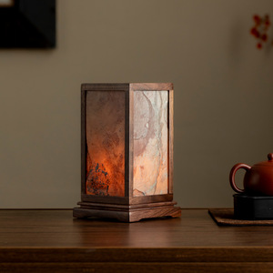 Lámpara de Mesa de Roca Inspirada en el Zen, Marco de Ébano, Base para Bombilla E27, Adorno Decorativo para Ceremonia del Té - Product Image 3