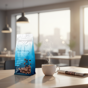 Bolsa de Fondo Plano de Plástico Color Azul <span class=keywords><strong>Mar</strong></span> para Café, con Bolsillo y Cierre de Cremallera para Empaque de Café - Product Image 2