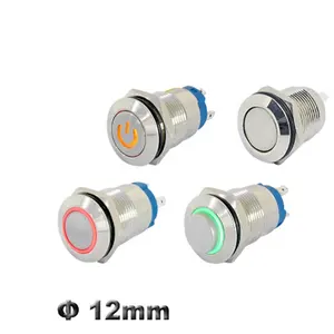 12ミリメートルBrass Stainless Steel Metal Push Button Switch 1NO Momentary Latching Switch Power Symbol ON OFF 12V 220V LED Light Switch