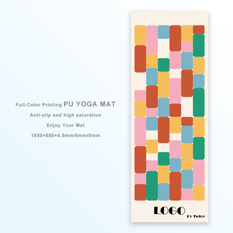 Tapis de yoga imprimé en couleur, motif vichy vintage ludique - Beige