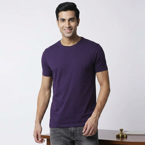 Meilleur T-shirt en jersey de coton tricoté pour homme, couleur violet, 2025, prix bas, anti-transpiration, pour l'été - Product Image 1