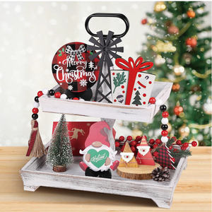 Plateau de service en bois rustique blanc à 2 niveaux avec poignée en métal, fait à la main, écologique, peint, décoratif, cadeau de mariage pour la cuisine - Product Image 4