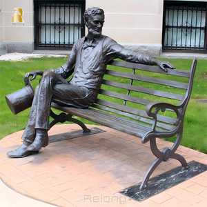 RELONG 定制设计真人大小青铜人物雕塑，坐在长凳上，适合户外公共公园 - Product Image 3