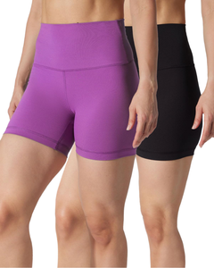 Yogalicious - Shorts Deportivos de Cintura Alta para Mujer, Transpirables, para Yoga, Paquete de 2, Color Crocus/Black 5, Elásticos - Product Image 1