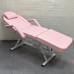 <b>Pink</b> Adjustable Massage Table with Built-In Headrest and Armrests PU Leather Salon Furniture Modern Design Metal <b>Frame</b> - Product Image 4