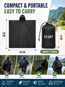 Couverture à capuche en plastique imprimée avec logo personnalisé, poncho de survie 3-en-1, imperméable pour le camping en plein air et la randonnée - Product Image 2