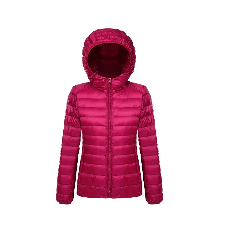 冬の新しいライトダウンジャケット女性ショートフード付きスリム大型ダウンジャケットコート卸売