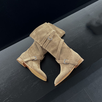 Nouveautés 2026 : Bottes hautes pour femme à lanières croisées, bout rond et talon interne, en stock, prêtes à être expédiées