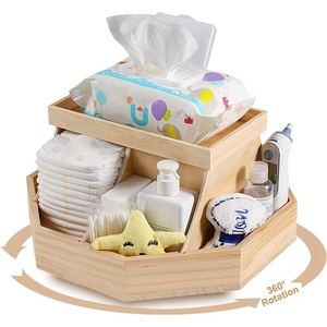 Wooden Bamboo Diaper Caddy Organizer 360 Degrees Rotating Caddy, Portable Diaper Organizer for <strong>Changing</strong> <strong>Table</strong> - Product Image 5