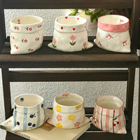 Mug à café en céramique unique, façonné à la main avec motif floral, couleur sous-glaçure créative, tasse à eau en céramique en forme de poche