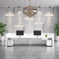 Bureau de réception rectangulaire moderne et luxueux en bois massif avec éclairage LED, finition marbre durable, pour bureau commercial, salon, hôtel
