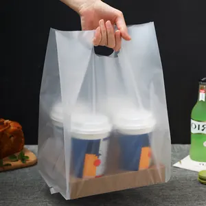 उच्च गुणवत्ता सिंगल, डबल कप दूर ले बैग पेय पैकेजिंग प्लास्टिक के साथ बाहर ले बैग लोगो