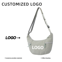 Vente en gros Grand sac à bandoulière en nylon en forme de croissant pour femmes Sac à bandoulière léger en forme de boulette de lune Hobo