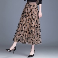 Robe longue en gaze florale mélangée coton, teinte en pièce, infroissable, taille haute, amincissante, coupe trapèze évasée, pour femme, toutes saisons