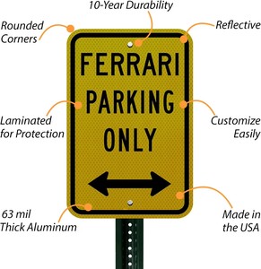 Señal Reflectante de Aluminio para Estacionamiento Exclusivo de Ferrari, 12x18 Pulgadas, Señal Personalizada de Lujo para Reservar Estacionamiento en Garajes y Entradas de Autos - Product Image 2