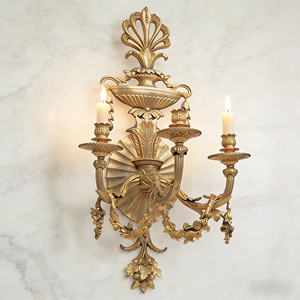 Applique murale néoclassique <span class=keywords><strong>en</strong></span> or 24 carats, luminaire décoratif à 3 bras / lampe / porte-bougie pour la maison, l'hôtel - Product Image 2