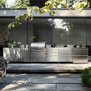 Meubles de <span class=keywords><strong>cuisine</strong></span> d'extérieur en acier inoxydable à prix d'usine avec barbecue et tiroirs de rangement, meubles sur mesure pour balcon - Product Image 1