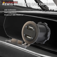 Kewig Pengisi Daya EV Cepat Tahan Api ABS Tahan Air Port Ganda LED 5V 4.2A Soket USB-A Ganda dengan Sakelar Voltmeter
